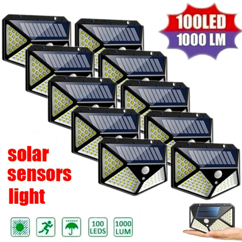100 LED Venkovní Solární Světlo S PIR Pohybový Senzor Vodotěsné Nástěnné Svítidlo Světelný Lidských Indukční Nádvoří Zahradní Světlo Schody