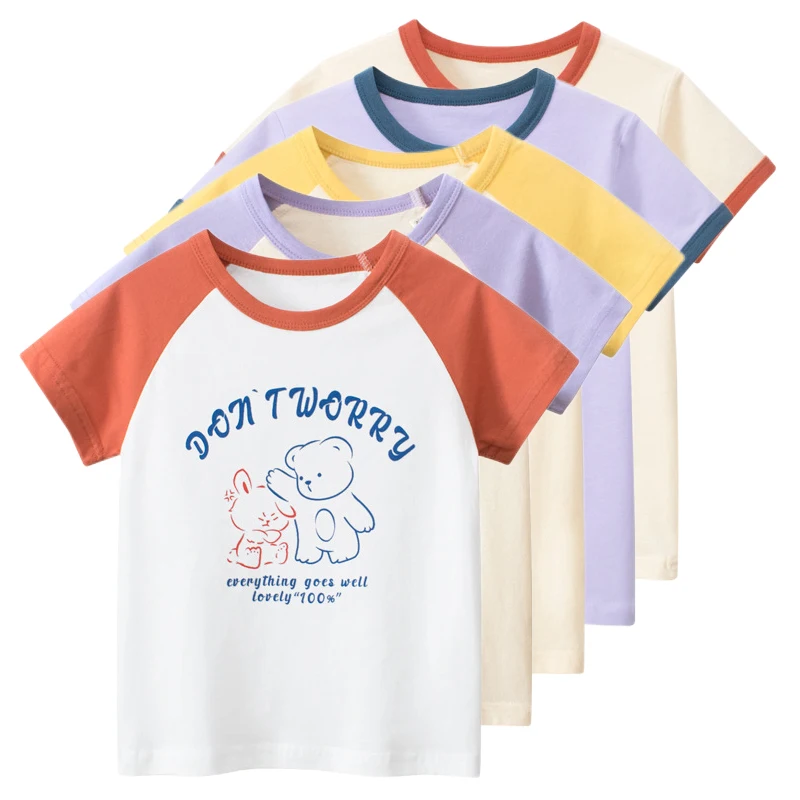 2024 Letní T Košile Dívky Cartoon Bear dětské Tričko Krátký Rukáv Bavlna Top Dětské Oblečení Dropshipping
