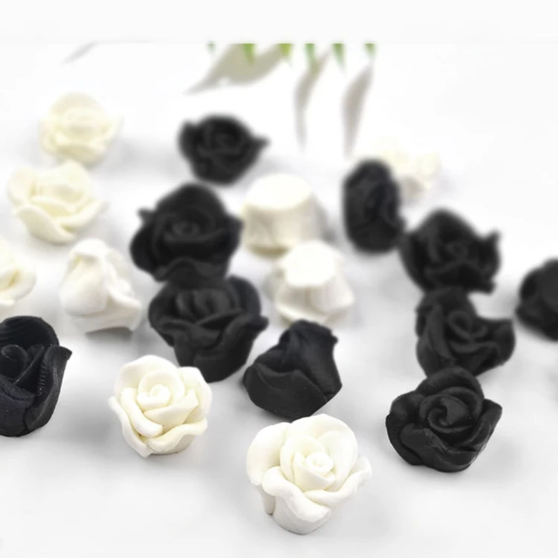 5kusů/box Black & White Nail Art 3D Růže Květ Akrylové a UV Gel Reliéf Socha Květiny Kouzlo Krásy Manikúra Příslušenství