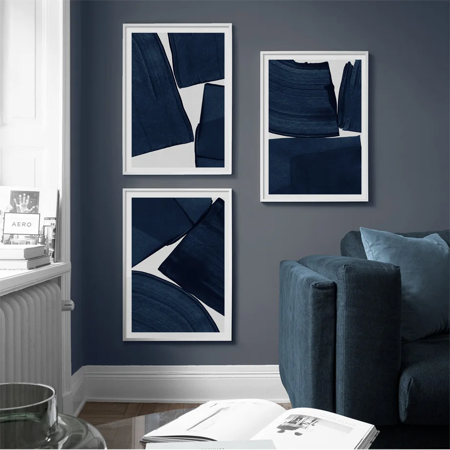 Abstraktní Geometrie Tmavě Modrá Nordic Plakáty A Tisk Moderní Nástěnné Umění Malířské Plátno Galerie Dekorace Obrázky Pro Obývací Pokoj