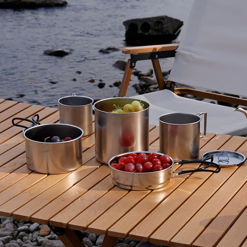 Camping skládací piknikový set venkovní piknik přenosné hrnce a pánve z nerezové oceli camping nádobí sada nádobí