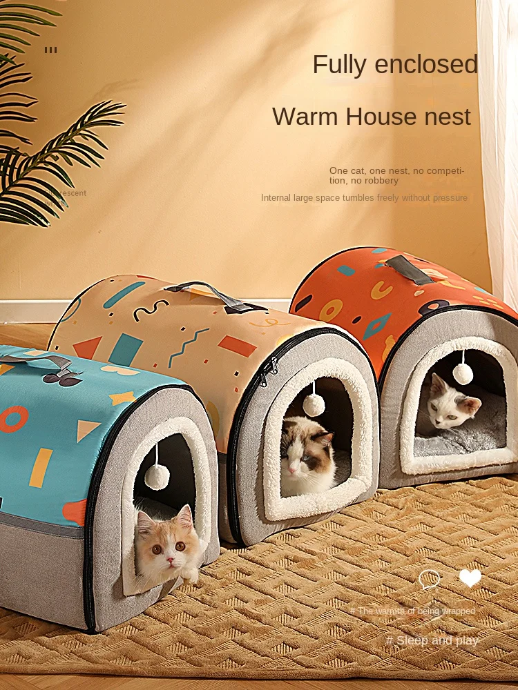 Cat House Bed Hnízdo Teplé Zimě Může Být Otevřen Na Čisté Pes Domácí Kočka Příslušenství Kočky Camas Para Gatos Pet Položky Spát