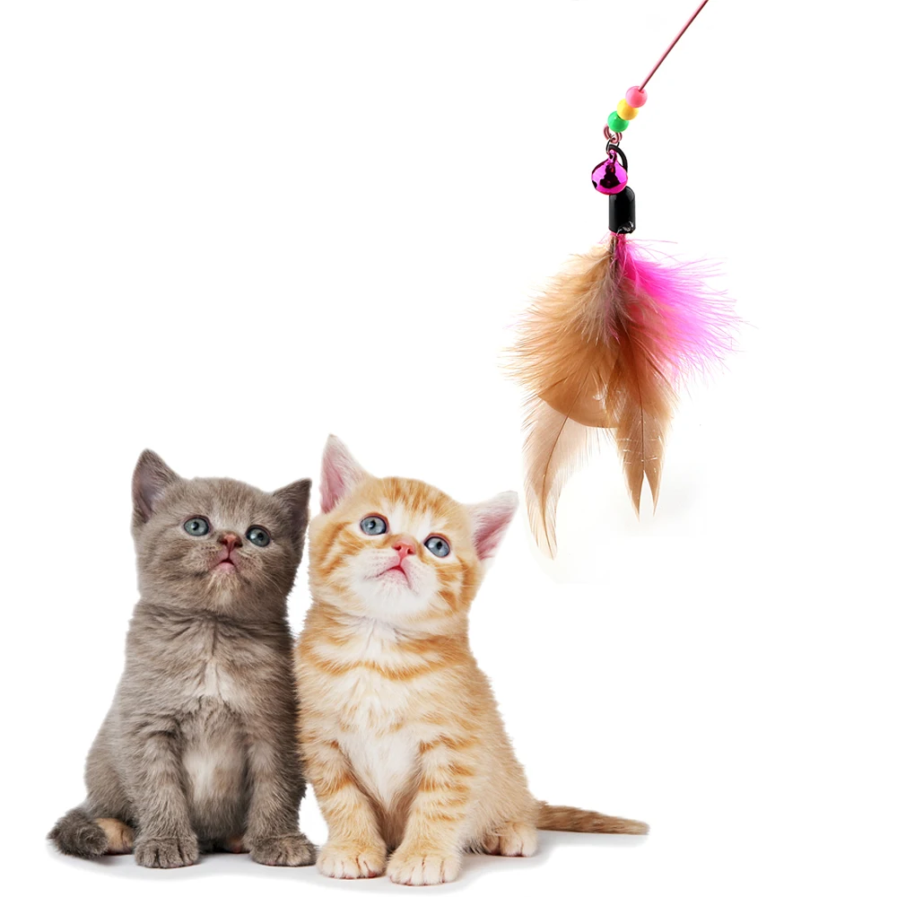 Chovatelské Potřeby Kočky Interaktivní Držet Hračky Pro Kočky Legrační Roztomilý Legrační Barevné Plastové Tyče Hůlka S Malým Bell Peří