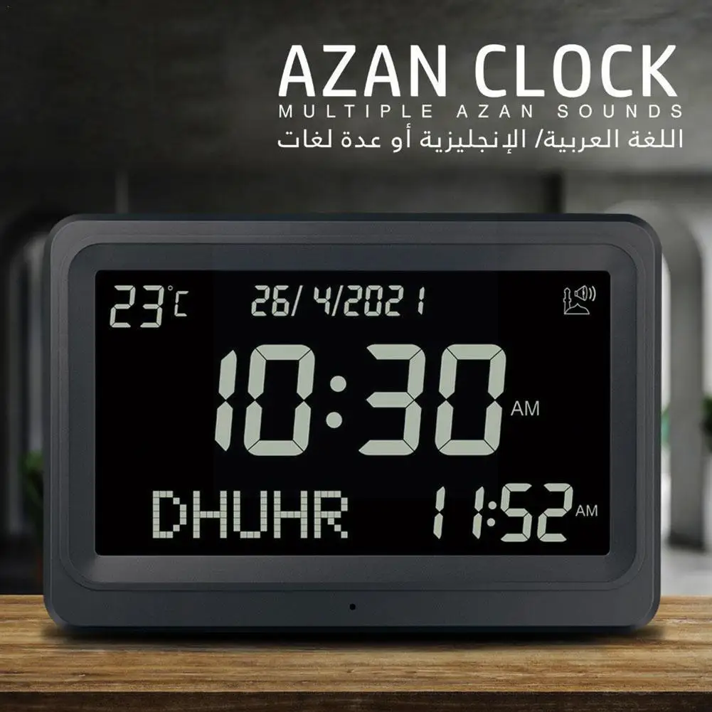 Digitální Azan Alarm Clock LCD Displej 8 Athan Zvuky Muslimské Gregoriánský Al-Fajia Kalendáře Alarm Multi-jazyky Hodiny Hijir Pr N8X2