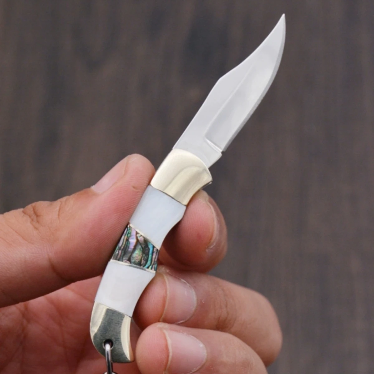 Dual Barva Ruční Mosaz Shell Rukojeť Mini Skládací Nůž Nůž Malý Nerezavějící Oceli Vynikající Otevřít Pole Nůž Klíčenka EDC Nástroj