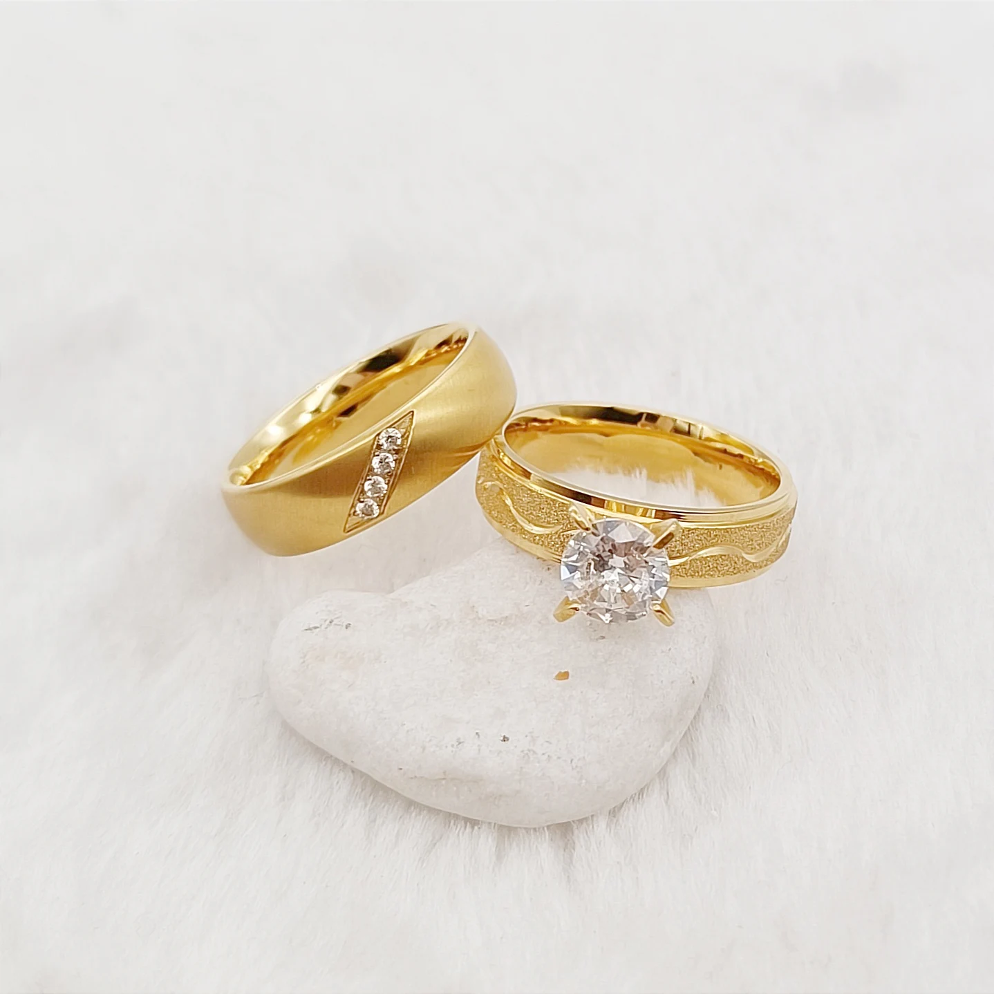 Dámy 2ks Slib Zirkony Diamond Zásnubní Prsteny Svatební Sady Pro ženy 18k Pozlacené Šperky prsten s kamenem