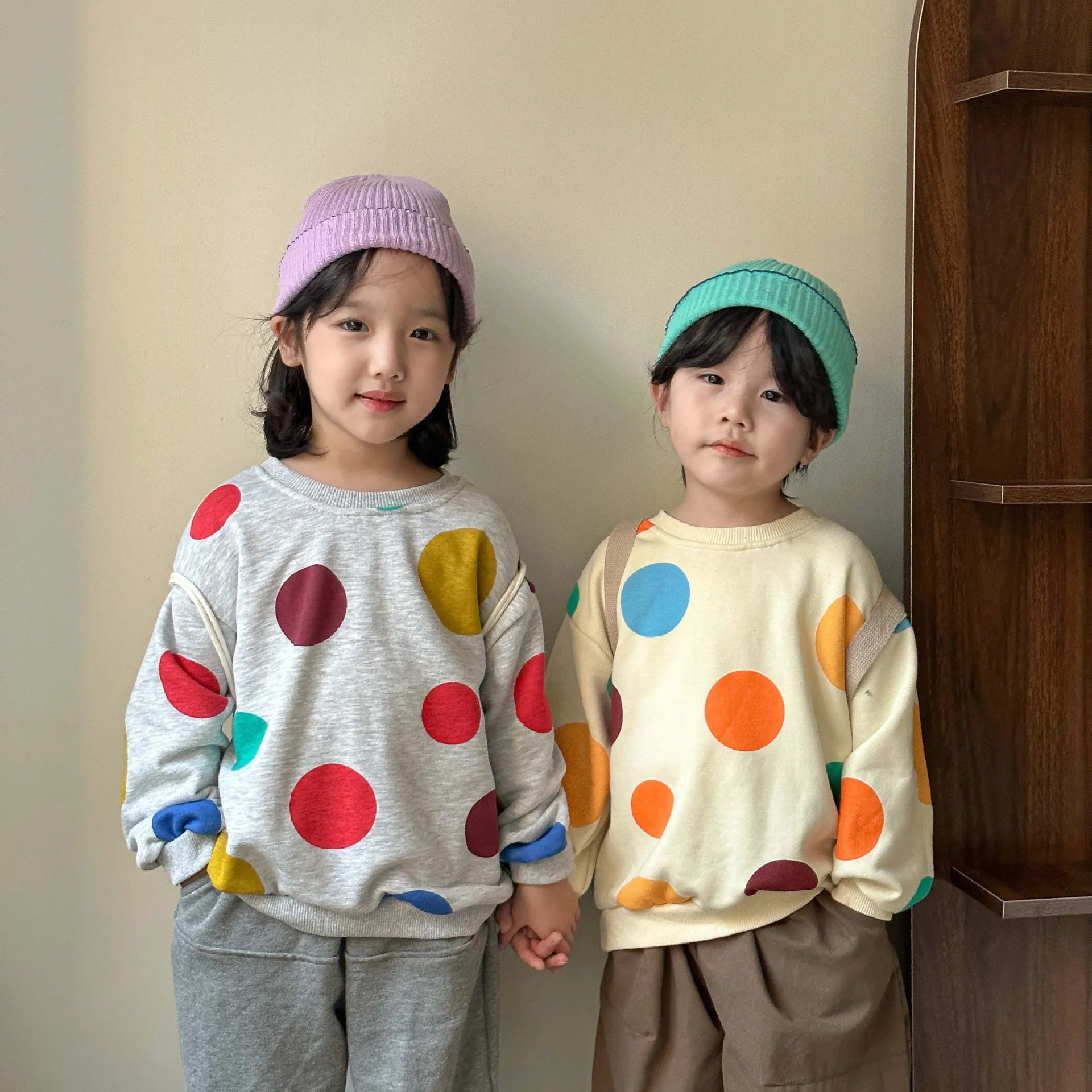 Děti Oblečení Děti Mikina Jaře a na Podzim 2024 Chlapci a Dívky Svetr Polka Dot Nové Volné Ležérní Jednoduché Děti Kapucí