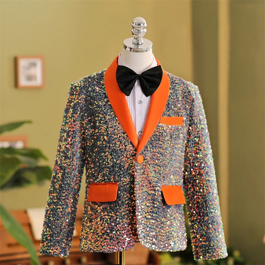 Dětské High-End Flitry Suit korejské Chlapci Hosteska Šaty Molo Svatební Party Photogray Kostým Děti Blazers