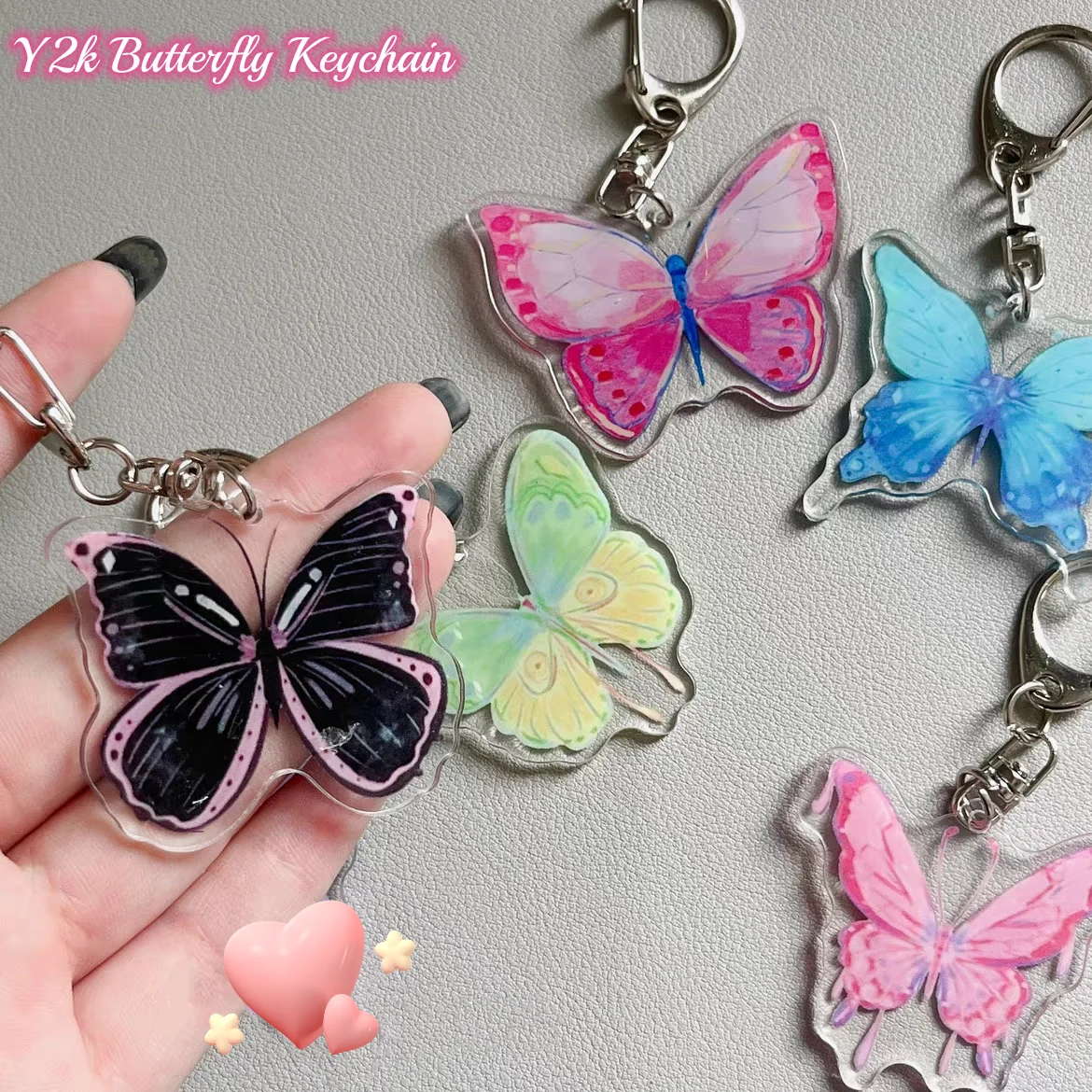 Harajuku Motýl Klíčenka Y2k Srdce Akrylový Přívěšek na klíče pro Dívky Taška Závěsná Sluchátka Kryt Přívěsky Vintage Příslušenství Dárek
