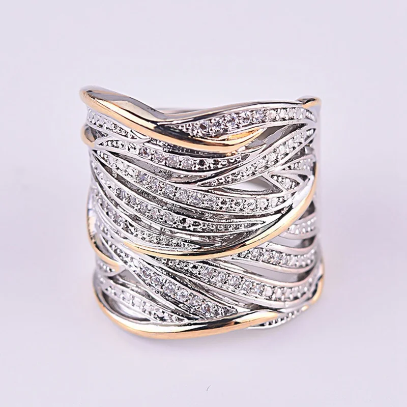 Horké Nové Zirkon Luxusní Prsten Křižovatky Ženské Crystal Kulatý Kámen Zásnubní Prsten Vintage Party Prsteny pro Ženy, Multi-vrstva