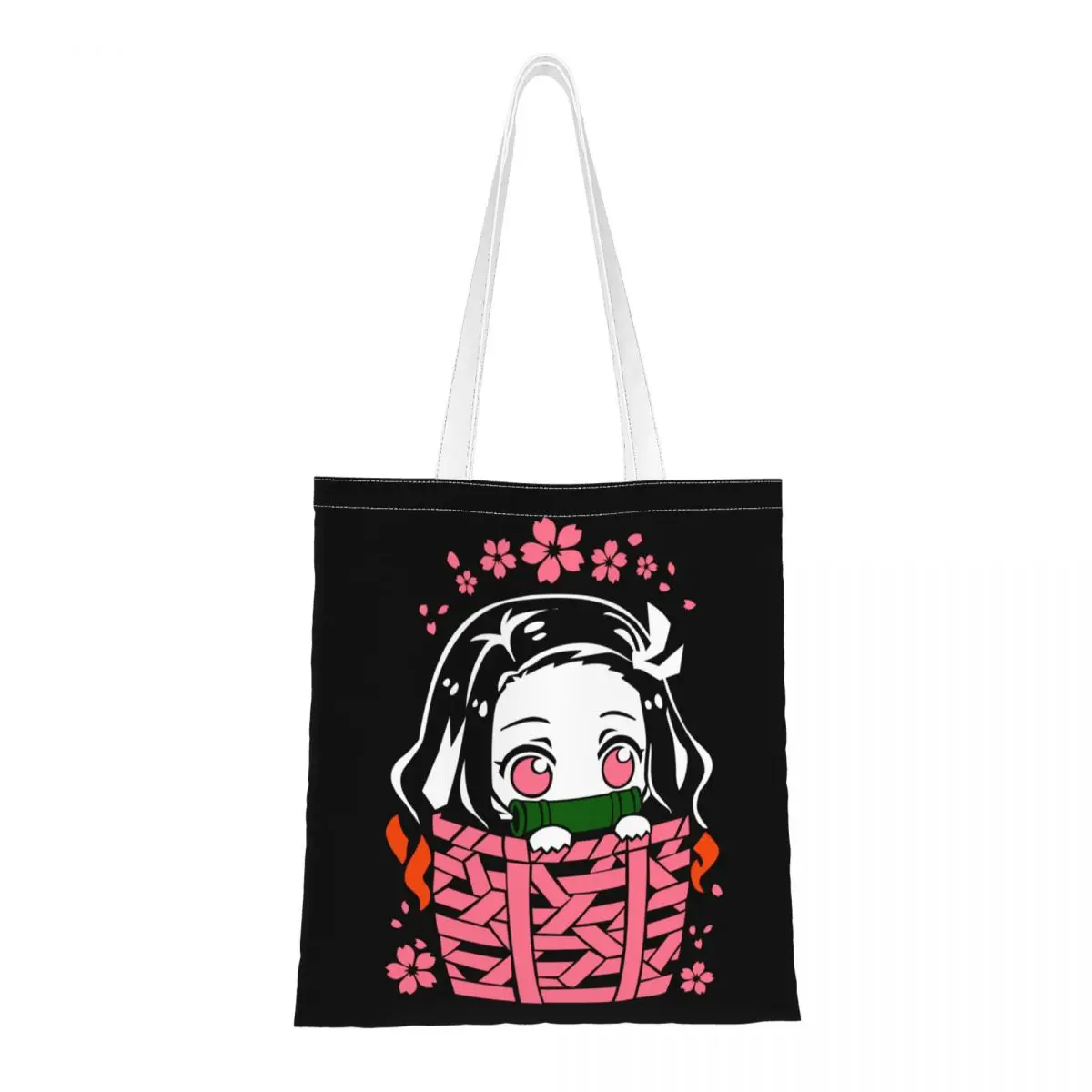 Kawaii Kimetsu Č. Yaiba Nezuko Kamado Nákupní Tote Tašky Recyklace Demon Slayer Anime Manga S Potravinami Canvas Shopper Taška Přes Rameno