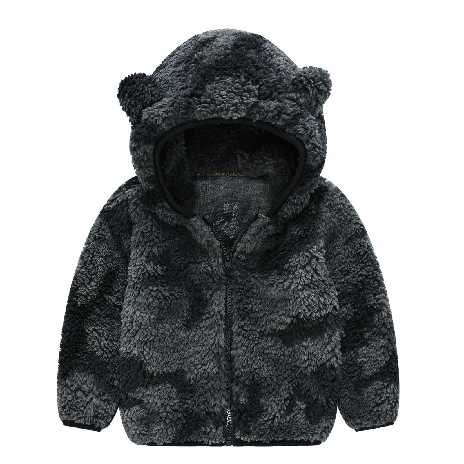 Kluci vlněné kabát s kapucí plná barva zip kabát dětské zimní oblečení