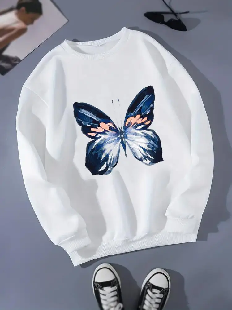 Kreslený Motýl Roztomilé Sladké Oblečení Lady Dlouhý Rukáv Zimní Módní Ležérní Grafické Mikiny Ženy Print Fleece Svetry