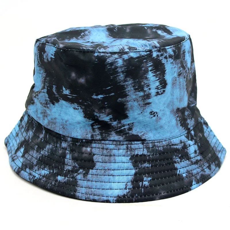Letní Ženy Tie-dye Bucket Hat Modré Doodle Print Sluneční Klobouk Venkovní Rap Hip Hop Panamy Čepice pro Muže Prodyšný Dívky Rybář Cap