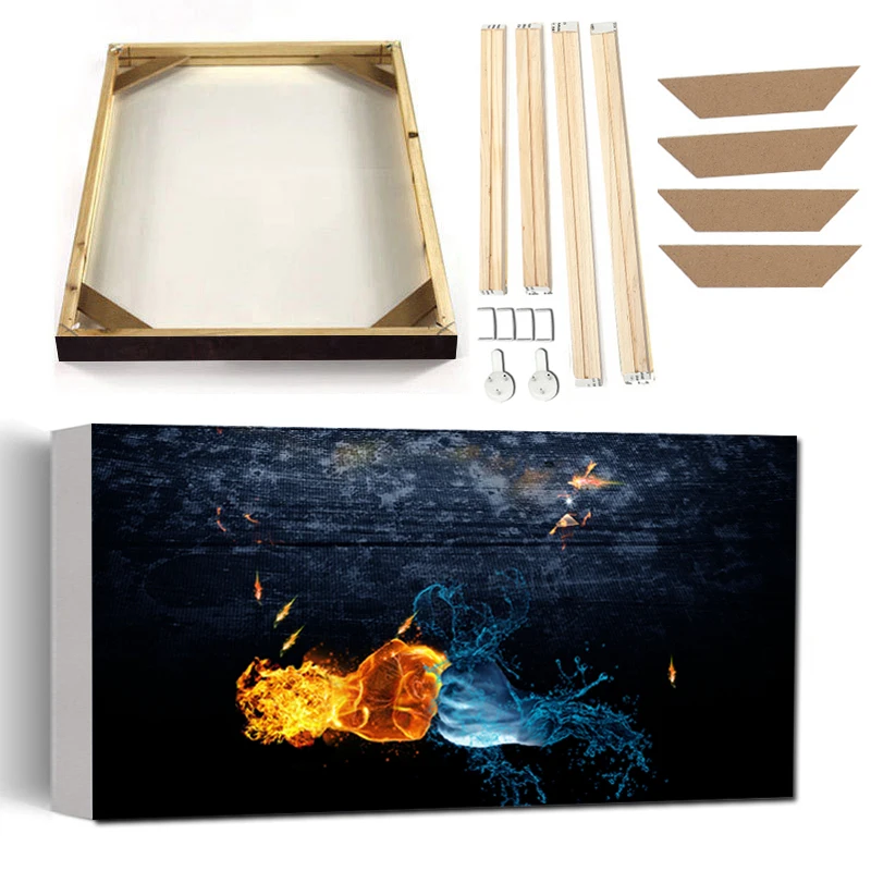 Luminiscenční Box Power Plakát s Rámem Ledu a Ohně Pěst Abstraktní Malířské Plátno Wall Art Obraz, pro Muže Room Decor
