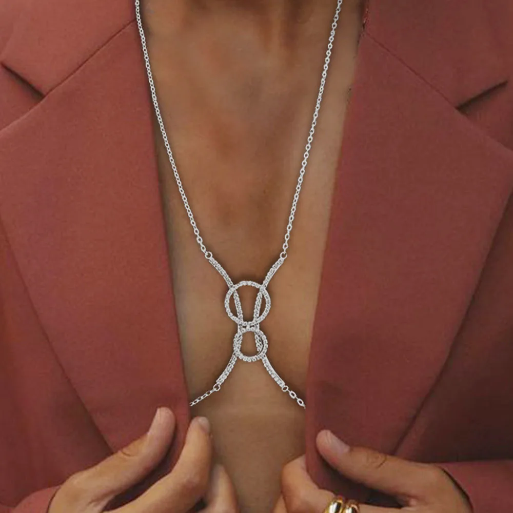 Luxusní Kruhu Drahokamu Hrudi Ortéza Svazku Oblouk Topy Podprsenku Podporu Řetěz pro Ženy Bling Tělo Šperky, Párty Doplňky