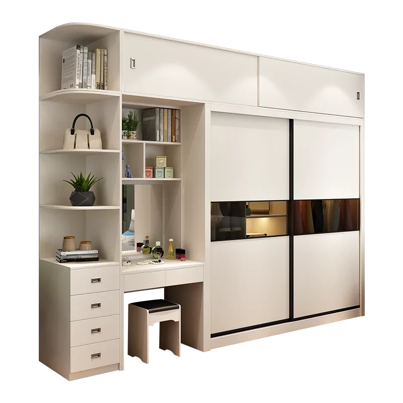 Masivní dřevo multi-vrstva skříň jednoduchý moderní posuvné posuvné dveře, velikost bytu ložnice luxusní skříň kombinace