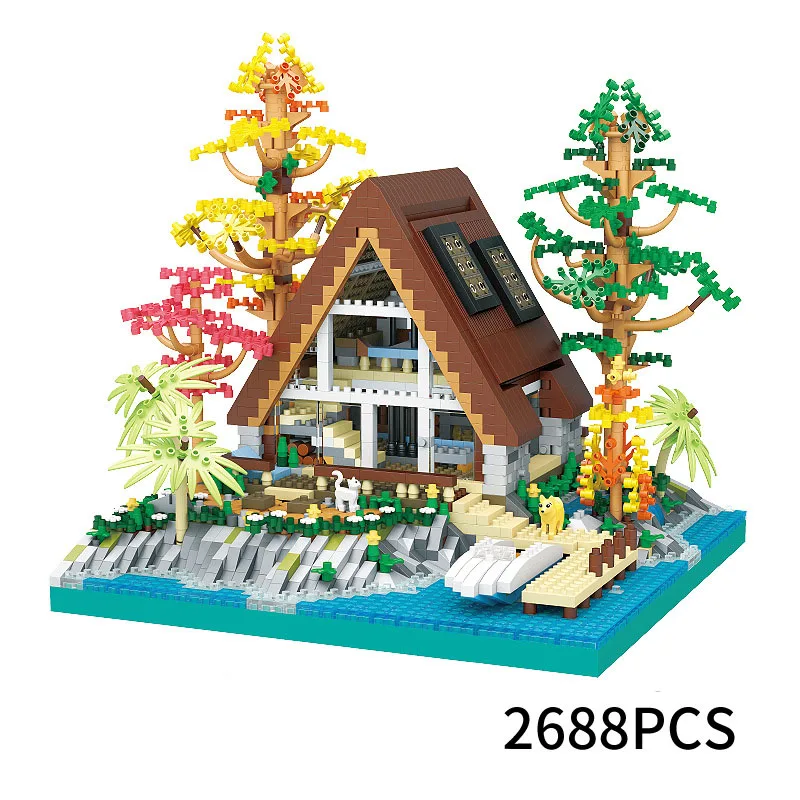 Micro Lakeside Cabin Blok DIY Moc Diamond Architektura Stromu Stavební Cihly Hračky pro Chlapce Dívky