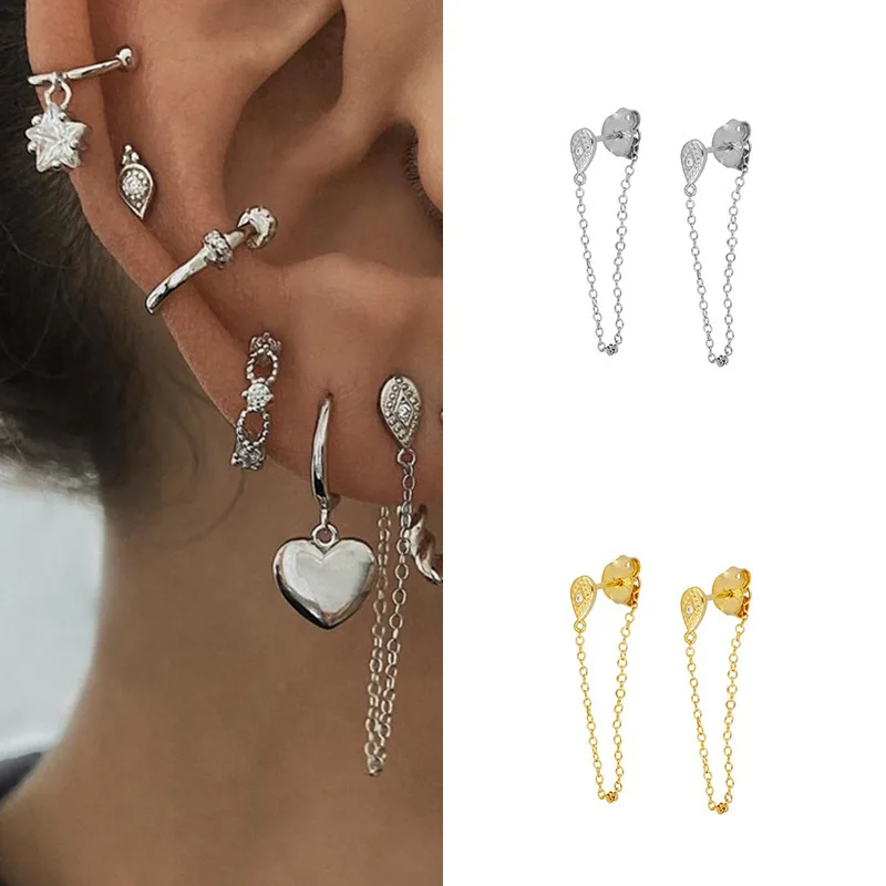 Mini Geometrie Řetězce Náušnice Pro Ženy Vintage Stříbrné Barvy Piercing Tragus Ucho Šperky, Doplňky, Dárky KCE051
