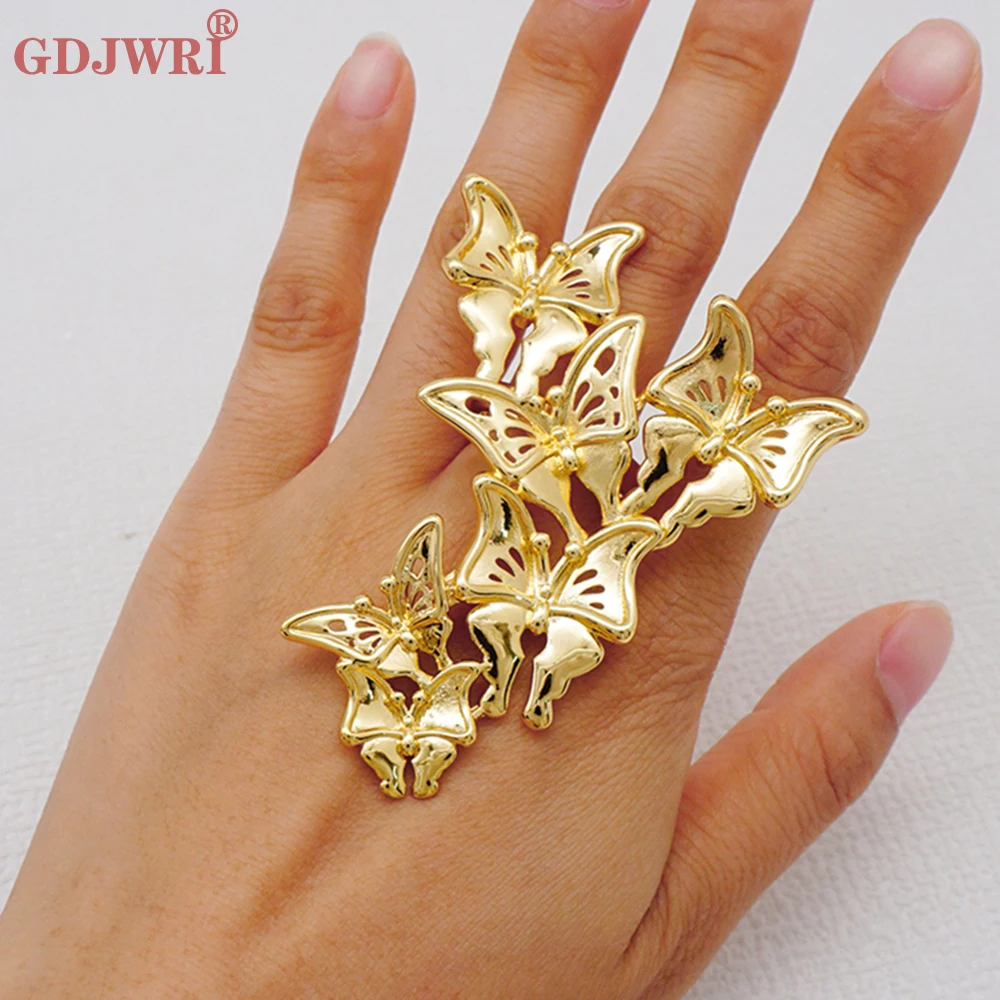 Moderní Dubaj Zlaté Barvy Velký Prsten Pro Ženy Lady Stohovatelné Mědi Motýl Kroužky Svatební Party Oblečení, Doplňky, Šperky