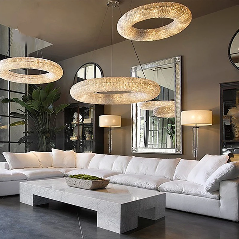 Moderní Luxusní Kruhu Křišťálový Lustr Led Kulaté Kreativní Design Přívěsek Světla Domů Ložnice Dekor Obývací Pokoj Vnitřní Osvětlení