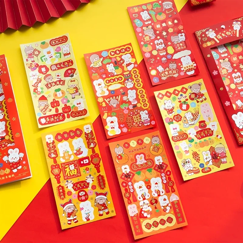 MOHAMM 3 Listy Roztomilý Kreslený Králík Čínský Nový Rok Dekorativní Samolepky Oslavy Požehnání pro Děti Dárkové Balení DIY Řemesla