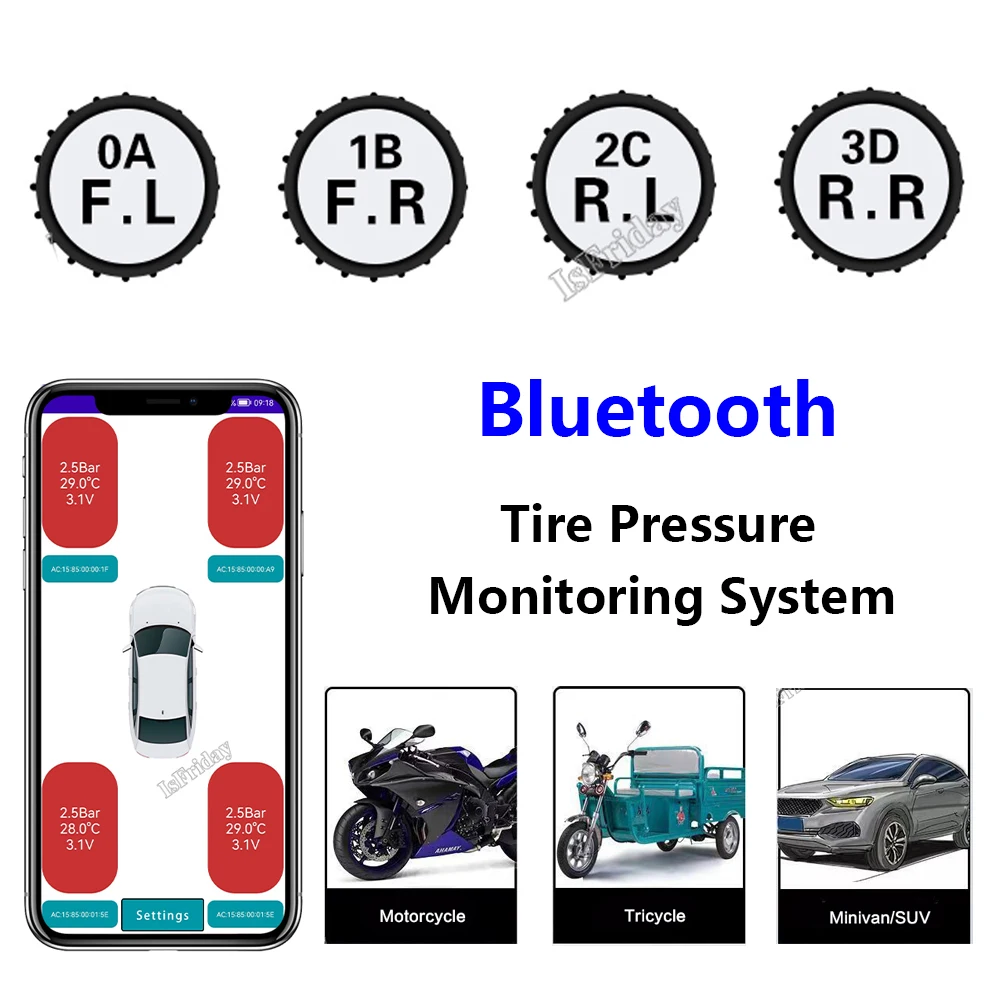 Motocykl TPMS Systém Monitorování Tlaku v Pneumatikách Bluetooth-Kompatibilní Tlaku v Pneumatikách Senzory Bezdrátový Android/IOS Moto Auta TMPS