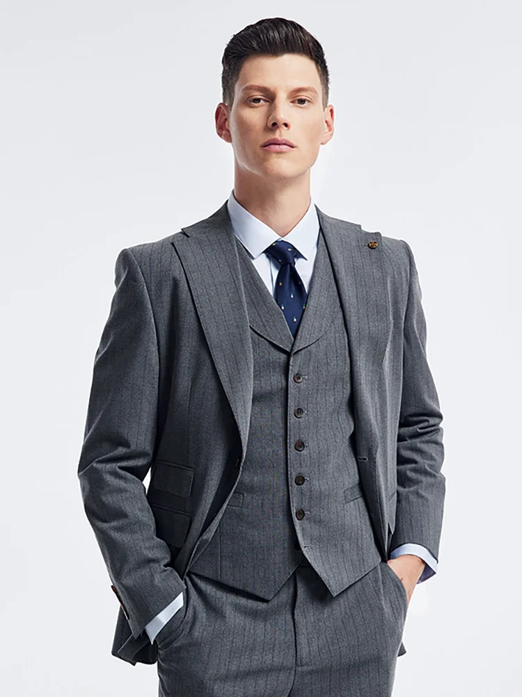 Muži Obleky Set Grey Stripe Slim Fit Plus Velikost 60 Svatby Ženich Nosí Podnikatel Každodenní Oblečení Pro Volný Čas Stylu Sako Vesta Kalhoty