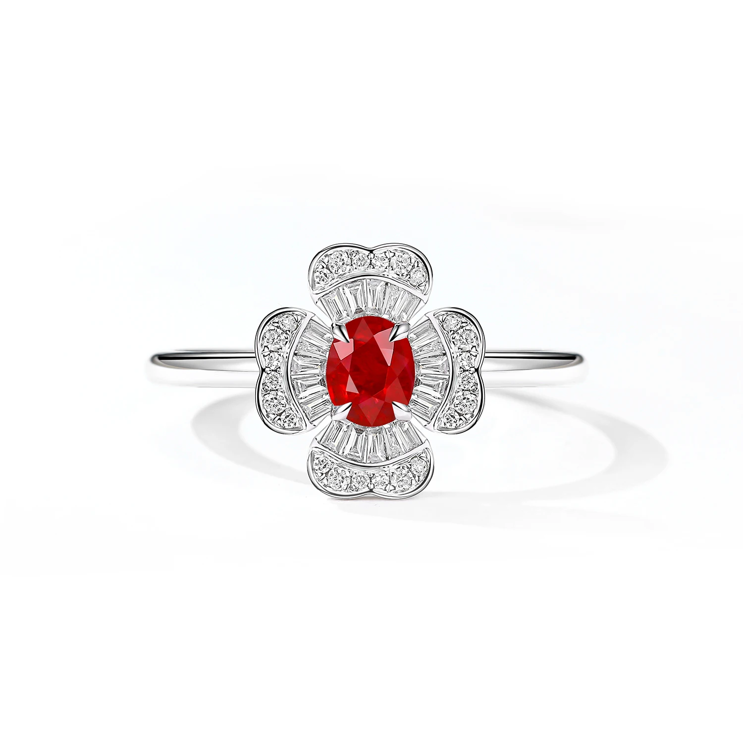 Módní Šperky 18K Zlato AU750 Kroužek, Four Leaf Clover Design Holubí Krev Přírodní Ruby Diamanty Módní Přizpůsobit Prsten