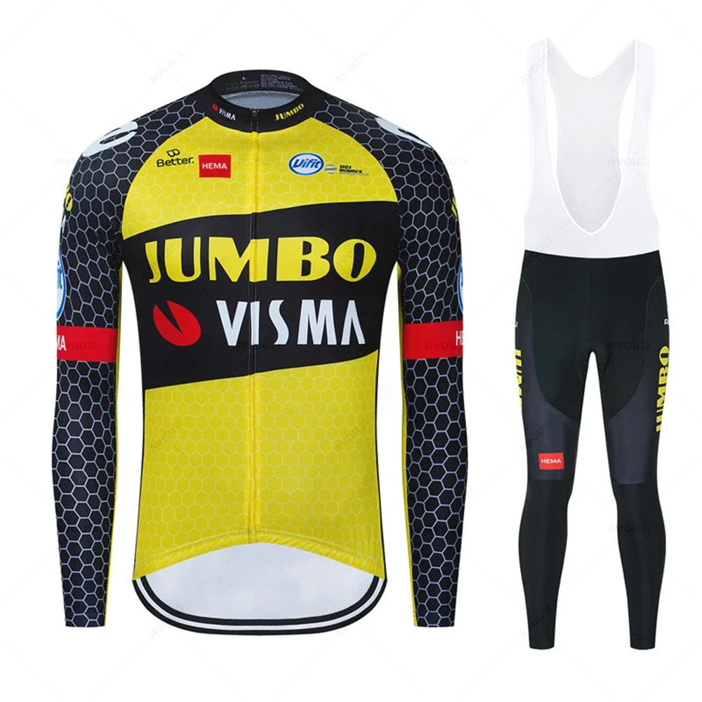 Nové JUMBO VISMA Tým s Dlouhým Rukávem Cyklistika Jersey Set Bib Kalhoty Ropa Ciclismo Cyklistické Oblečení MTB Bike Jersey Jednotné Muži Oblečení