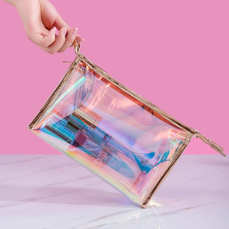 Nové krásné průhledné kosmetické případech pro ženy cestovní Skladování taška laser PVC dámské kosmetické zápěstí taška