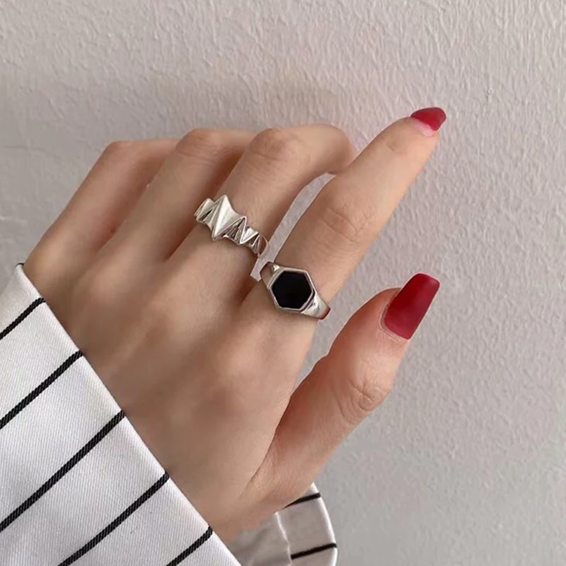 Nové Módní Stříbrná Barva Minimalistický Nepravidelné Tkaného Prst Kroužky Kreativní Geometrické Punk Otevření Kroužků pro Ženy, Dívky Šperky