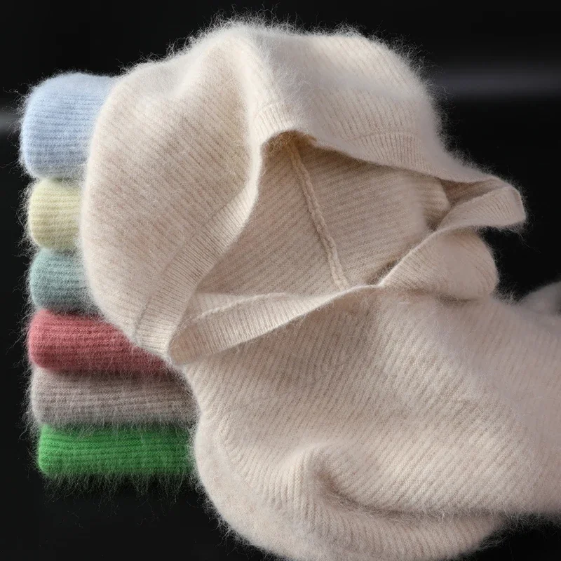 Nový norkový svetr dámské čisté barvy pletené svetr plný rukáv s kapucí kašmírový svetr móda all-zápas styl Domů multicolo