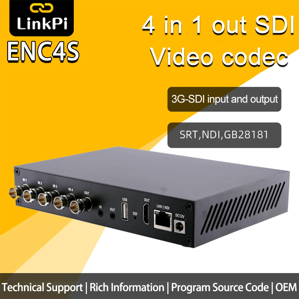 Odkaz Pi ENC4S 4-Kanálové SDI Encoder , 4K Dekodér SRT, NDI, RTMP, Live Streaming H. 265+smartP 4K60 výstup HDMI, 2GB DDR4 RAM