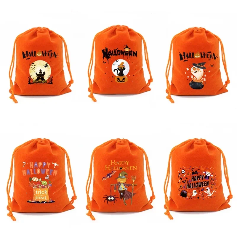 Oranžové flaušové taška Halloween cukroví balení šňůrky hrozny malé plátno taška děti candy dárkové malý plátěný sáček