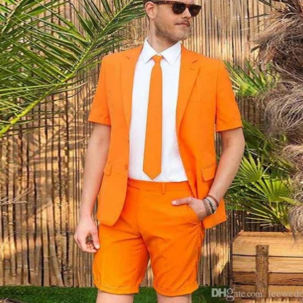 Oranžové Pánské Obleky, Svatební Obleky Ženich Oblek Slim Fit Ležérní Smokingu Best Man Blazer Ples Bunda+Šortky Kalhoty