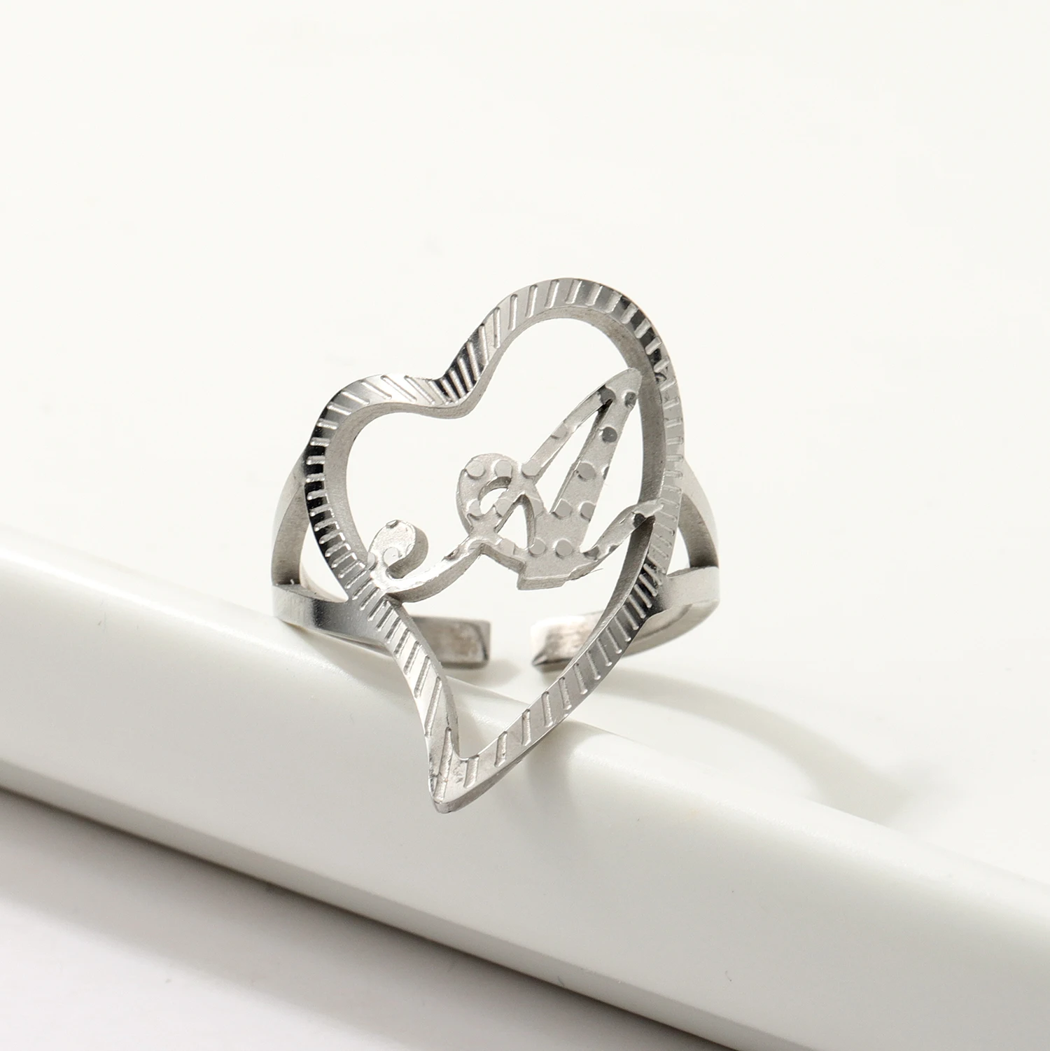 Osobní vlastní iniciály láska svařování 3D jednoduchý prsten z nerezové oceli, 18K pozlacené šperky pár výročí svatby dárek