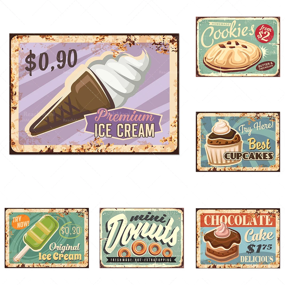 Plátno retro 50s restauraci jídlo logo pop-art kuchyně, večeře, koláč, cupcake ice cream stand plátno cafe zdi umělce domácí dekorac