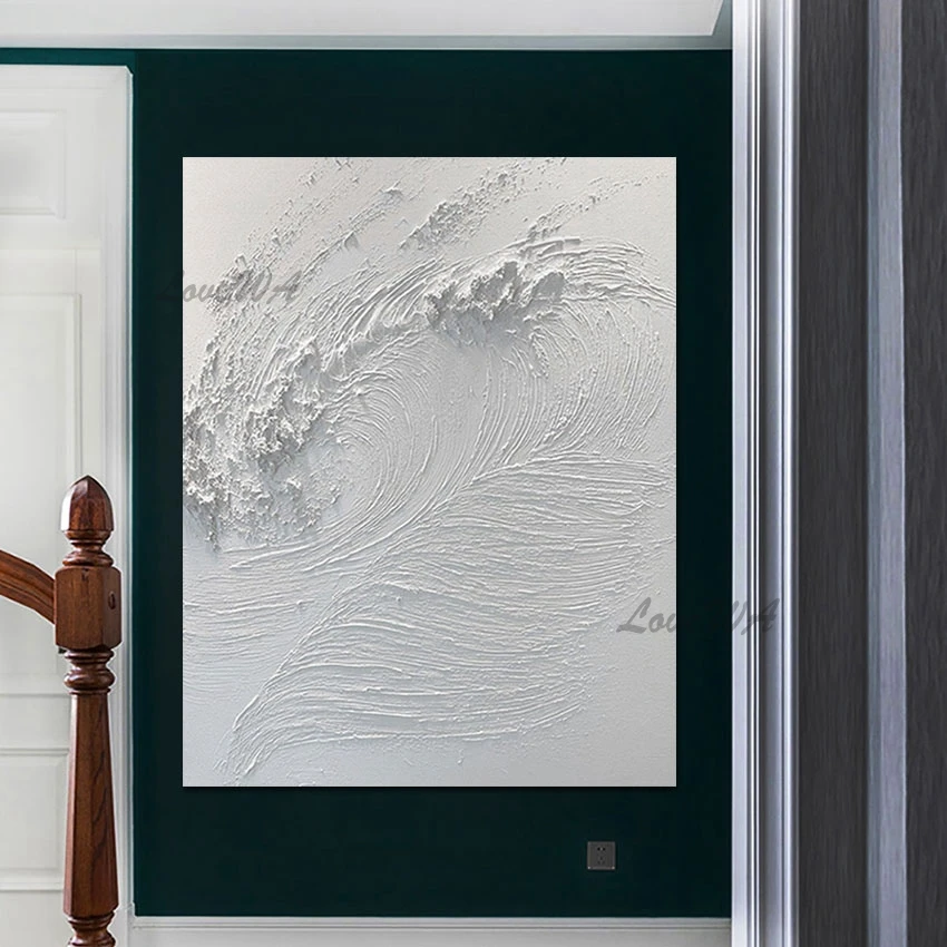 Plátno Umění olejomalba na Zdi Obrázek Bílé Barvy Husté Akrylové Kresby Abstraktní 3d Mořské Vlny Ručně malované Nezarámované Skvost