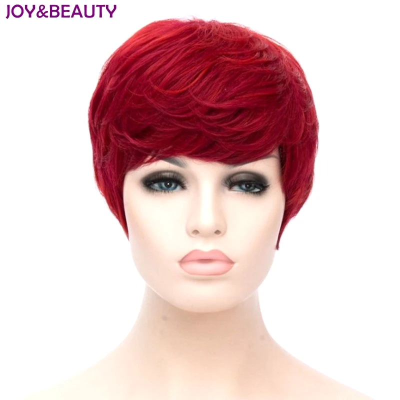 RADOST A KRÁSA Tepelně Odolné Syntetické Vlasy Krátké Kudrnaté Paruka Červená Barva Ženy Paruky 20cm