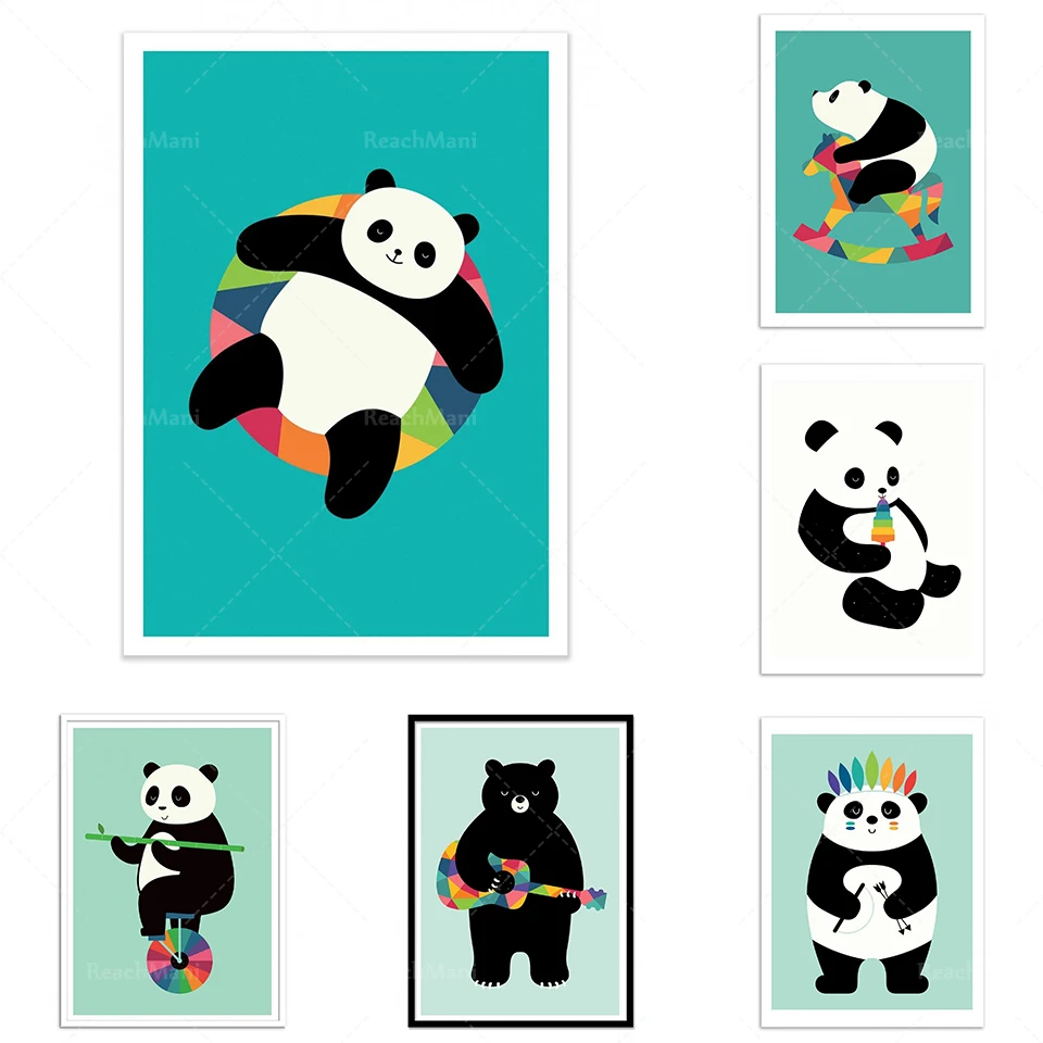 Roztomilý Panda Plátno Umění Plakáty a Tisky Zvířat Plátno Malování na Zeď Umění Kreslených Obrázků, Děti Pokoj Dekorace na Zeď