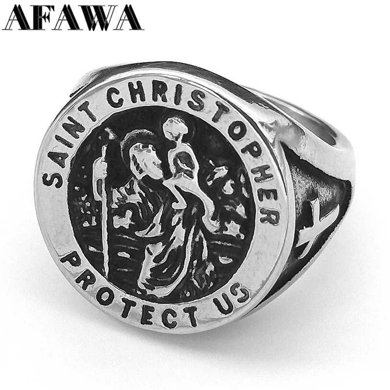 Saint Christopher Chránit Nás Prsten pro Ženy Muži z Nerezové Oceli Stříbrné Barvy ip Hop Punk Retro Kříž Prsteny, Šperky R568S02