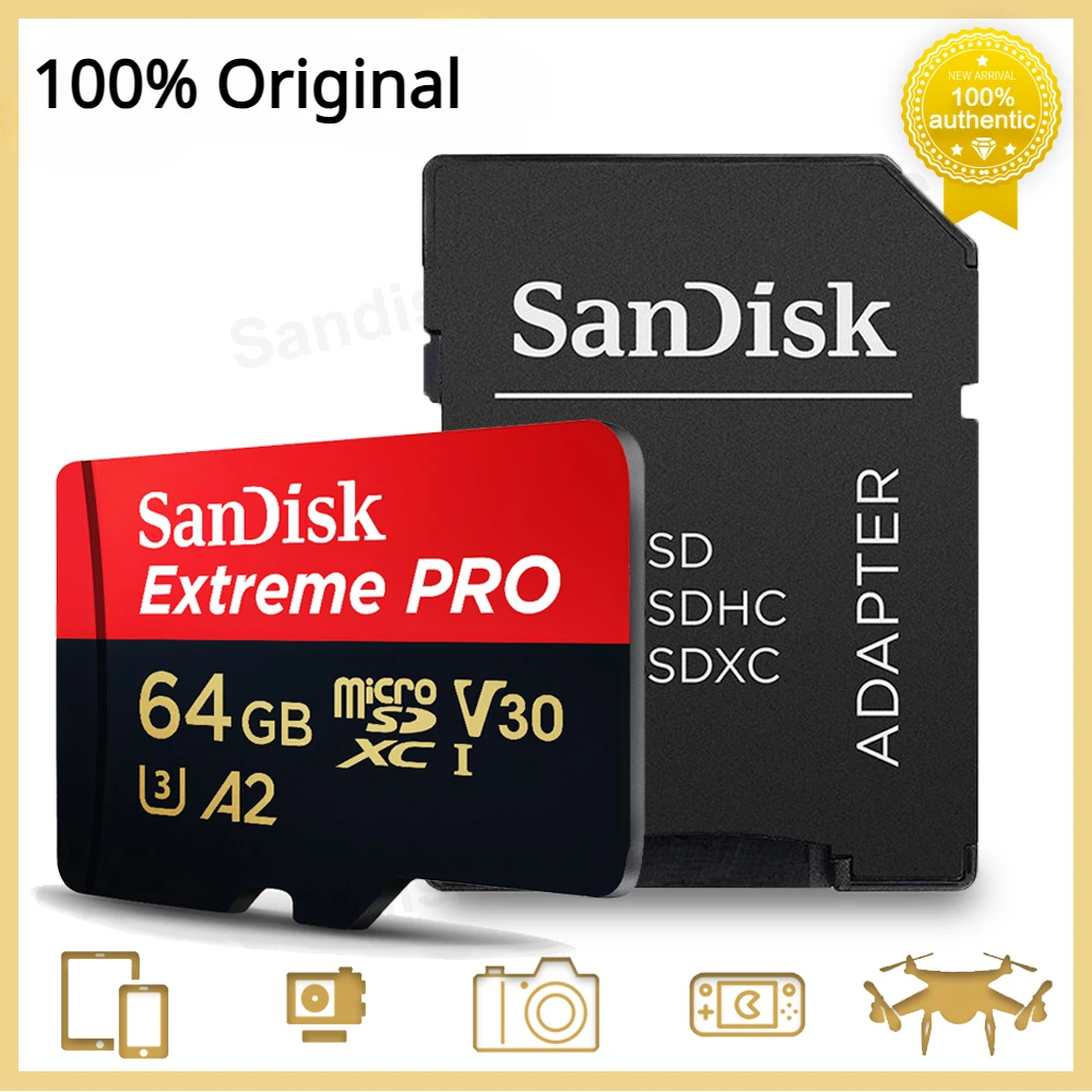 SanDisk Micro SD Kartu 64GB Extreme Pro microSDXC Karty UHS-I U3 V30 4K vysokorychlostní Paměťová Karta pro Kameru GoPro DJI Dron