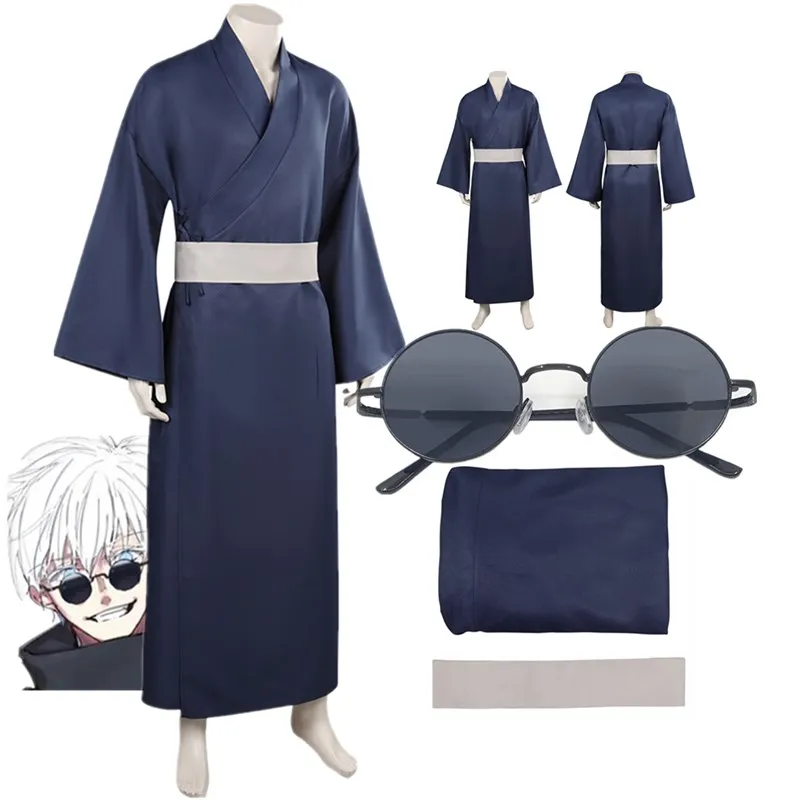 Satoru Gojo Cosplay Anime Jujutsu Kaisen Kostým Dospělých Mužů Kimono Plášť, Pás, Sluneční Brýle, Oblečení Halloween Karneval Fantazie Oblek