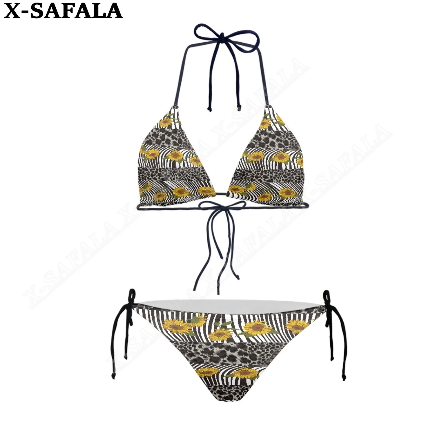 Slunečnice S Černou A Bílou 3D Tisk Ženy Micro Trojúhelník, Tie Side Bikini Letní Plavky Mankini Roztomilý Beach Plavky