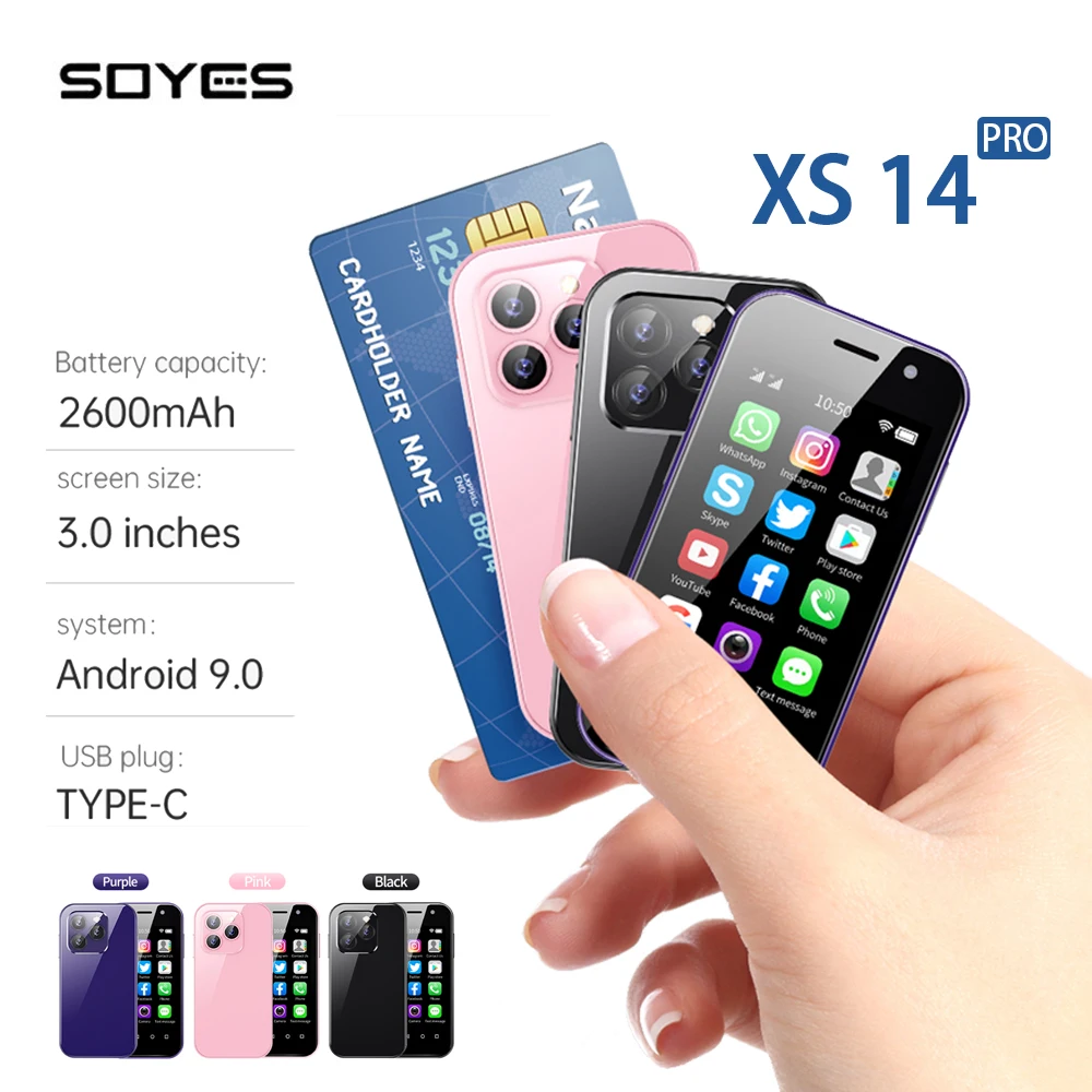 SOYES XS14 Pro Mini Smartphone 3.0 Inch 4G LTE Quad Core, 3 GB+64GB Android 9.0 2600mAh Tvář Recoginition Malý Mobilní Telefon, WIFI, GPS