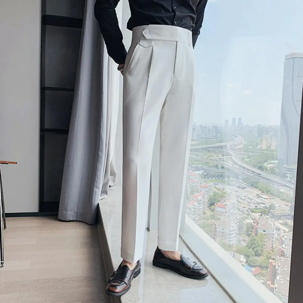 Stylové Pracovní Kalhoty High Pasem Formální Kalhoty Slim Fit Zip Fly Šaty Kalhoty