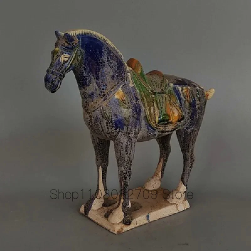 Tang Tricolor Blue Prosklené Válečný Kůň Domácí Dekorace Starožitné Porcelánové Ozdoby