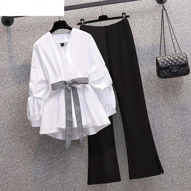 Velké Ženy je Nosit na Jaře a v Létě Roku 2023 Nová Slim Vysoký Smysl korejský Módní Tričko dvoudílné Elegantní Kalhoty Set N287
