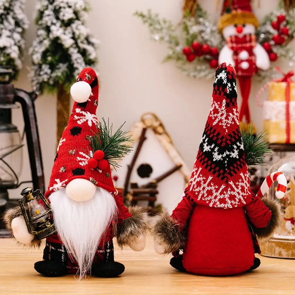 Vánoční Prvky Dekorace Vánoční Gnome Plyšové Panenky Ručně vyráběné Vánoční Gnome Panenky s Pletené Čepice Borovice Jehly Bobule